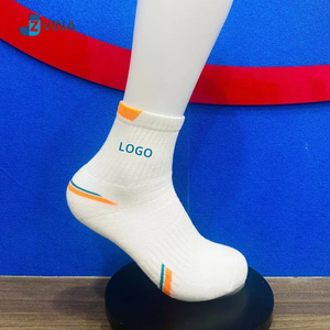 Custom LOGO Sports Sock Stripes Design <b>Cushioned</b> Crew Socks for Tennis Basketball Badminton Workouts - Product Image 2