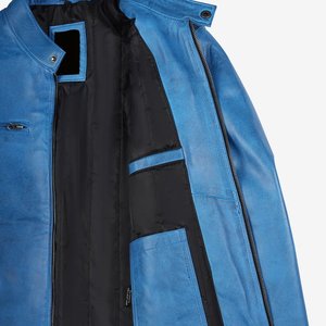 Chaqueta con cremallera azul y logotipo personalizado de nueva llegada para hombre, chaquetas de cuero vintage para hombre, chaquetas de invierno de alta calidad, ropa de calle. - Product Image 4