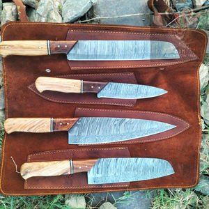 Ensemble de couteaux de cuisine professionnels forgés à Damas, manche personnalisé, design de bloc imprimé OEM, compatible lave-vaisselle, écologique - Product Image 1