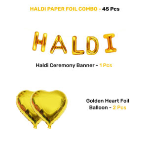 Kit Combinado Amarillo Metalizado para la Ceremonia Haldi |   45 globos amarillos y blancos y cortinas de papel de aluminio |   Bandera de Papel Metalizado Haldi - Product Image 2