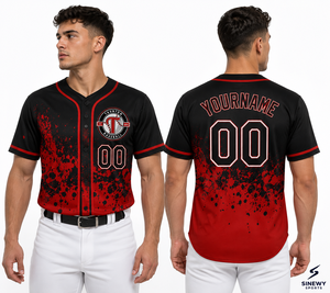 Maillot de baseball pour homme SINEWY SPORTS, personnalisable avec le nom et le numéro de l'équipe, sublimé, rouge et noir, respirant, manches courtes, coupe classique pour adulte - Product Image 6