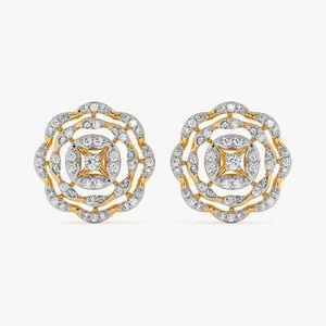 Boucles d'oreilles clous en or jaune avec diamants de laboratoire superposés en forme de cercle floral - Product Image 3
