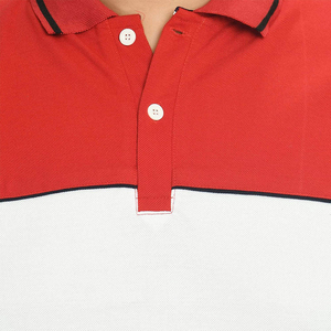 Men's Short Sleeve Color Blocked <b>Polo</b> Shirt Red <b>White</b> Oxford Casual Woven Regular Fit - Product Image 6
