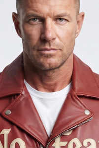 Chaqueta de Cuero PU Roja para Hombre, Cuello Camisero, Cierre de Cremallera, Chaqueta de Cuero Estilo Biker, Chaqueta de Cuero Genuino con Bordado Personalizado para Hombre - Product Image 5