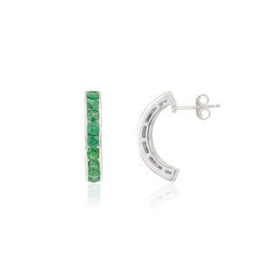Trendy 925 Sterling <b>Silver</b> Channel Set Green Onyx Gemstone Fine C Shape <b>Hoop</b> <b>Earrings</b> For Women's - Product Image 3
