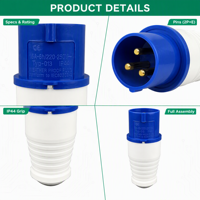 Prises électriques industrielles WNZJ WNS1 16A 3P IP44 CE bleues 250V, 3 prises, étanches à la poussière et à l'eau, pour intérieur et extérieur