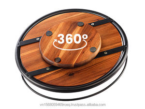 13 pulgadas madera Acacia Lazy Susan marco de acero tallado tocadiscos organizador gabinete para despensa encimera artículos de decoración del hogar - Product Image 6