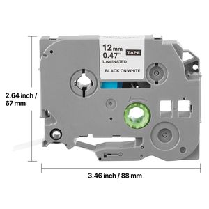 Confezione da 4 nastri adesivi per etichettatrici in bianco e nero da 0,47 pollici/12 mm compatibili con vari tipi di etichettatrici Brother P Touch - Product Image 5