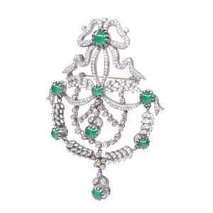 Gold-Plated Emerald and Diamond Unisex Brooches aka Necklaces - Product Image 1