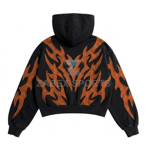 Sweat à capuche personnalisé patchwork effet vieilli délavé à l'acide streetwear en coton épais premium brodé double capuche décontracté - Product Image 2