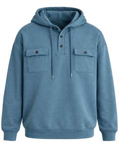 Sudadera con Capucha Azul Cielo para Hombre, con Cierre de Botones, Bolsillo Doble en el Pecho, Estilo Casual Urbano, Fabricante Personalizado - Product Image 2