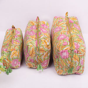 Sac de maquillage matelassé en coton écologique de qualité supérieure, pour femmes, voyage, portable, lavable, avec fermeture éclair, grand format - Product Image 1