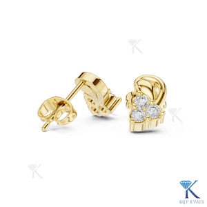ต่างหูเพชรเลี้ยงในห้องปฏิบัติการทรงคลัสเตอร์ 3 เม็ด ทองคำแท้ 18K ดีไซน์หรูหรา รูปทรงคลื่น สำหรับผู้หญิง เหมาะสำหรับงานแต่งงานและงานปาร์ตี้ - Product Image 2