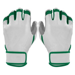 White Green Leather Batting Gloves Padded <b>Hook</b> And Loop Closure For Training Unisex Adult - Product Image 1