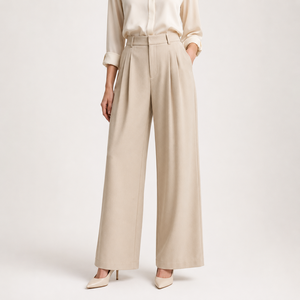Pantalon élégant taille haute à jambes larges en satin couleur unie plissé pleine longueur coupe droite anti-plis pour femme Printemps - Product Image 4