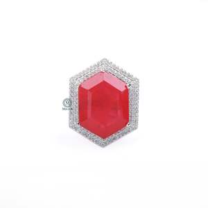 Shylie Red CZ Designer Ring-18K Rose Gold Plated Gemstone Ring for Women Casual Engagement Jewelry - Product Image 3