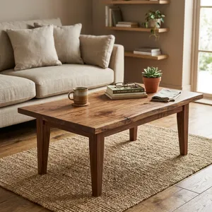 Table basse de luxe en bois d'acacia massif à bord naturel, style industriel moderne, facile à nettoyer, pour maison, villa, salon - Product Image 5