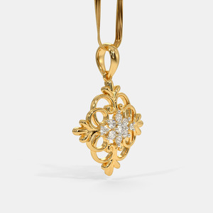 Collar con Colgante de Diamantes Cultivados en Laboratorio en Forma de Racimo Floral Ornamental en Oro Amarillo - Product Image 4