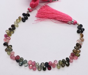 Perles de tourmaline naturelle multi-couleurs en forme de poire, facettées, 4x6mm, brin de 8 pouces, tourmaline poire colorée - Product Image 2