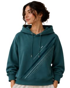 Sweat-shirt à capuche surdimensionné pour femme, vert sarcelle, imprimé graphique, en molleton de coton, manches longues, style décontracté streetwear, tendance - Product Image 1