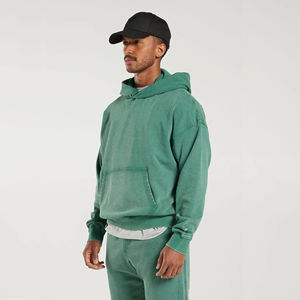 Survêtement unisexe respirant en molleton deux pièces à capuche, couleur unie délavée à l'acide, grande taille, style streetwear, pantalon de survêtement personnalisé 100% coton - Product Image 3