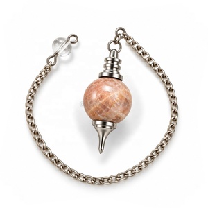 Pêne pendule en pierre de lune pêche naturelle, boule de cristal, pêne pendule en pierre précieuse pour la guérison Reiki, vente en gros, export Inde - Product Image 1
