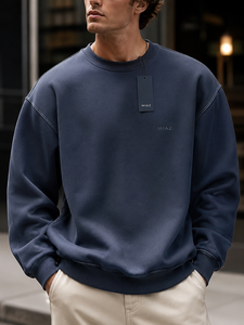 MIAZ Men's <b>Black</b> Crew Neck <b>Sweatshirt</b> Regular Fit Minimalist Casual Pullover Knitted Cotton Winter Wear Anti-shrink Quick Dry - Product Image 4