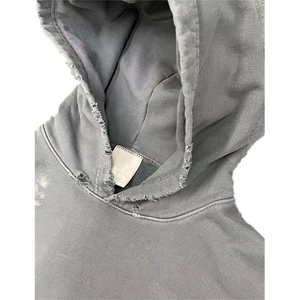 Sweat-shirt à capuche tendance pour homme, en coton pur, avec motif brodé DTG, effet délavé et vieilli, personnalisable, vente en gros - Product Image 5