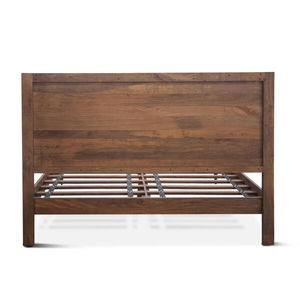 Lit plateforme king size en bois de manguier massif rustique, tête de lit récupérée, design géométrique minimaliste artisanal - Product Image 3