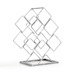 Porte-vin triangulaire sur pied en métal noir et or, style industriel moderne, pour 6 bouteilles, avec poignée en bois - Product Image 5