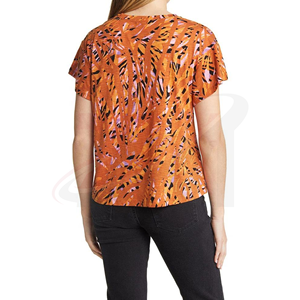 Camiseta Casual de Mujer, Manga Corta, Cuello Redondo, Ajustada, 100% Algodón Tejido, Color Naranja, para Primavera/Verano - Product Image 2