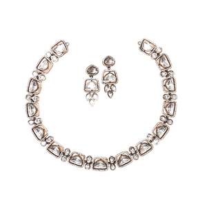 Premium Quality India-Made Versatile Silver Based <b>Jewellery</b> Uncut Polki Stone Earrings and Necklace <b>Set</b> at Wholesale Price - Product Image 1