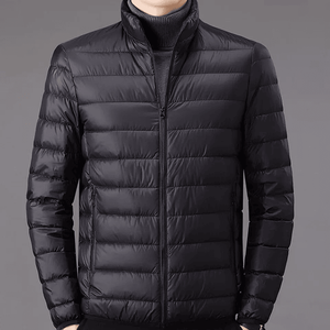 Men's Black Hooded Puffer <b>Jacket</b> Slim Fit Waterproof Windproof Reversible Winter Casual Zipper Closure Polyester Wadding Coat - Product Image 3