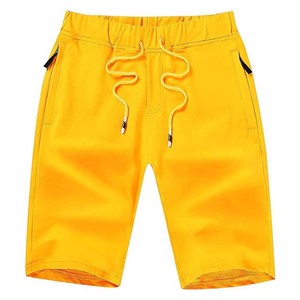 Shorts en coton et polyester pour homme, couleur unie jaune, avec cordon de serrage, taille élastique, shorts décontractés en tricot - Product Image 5