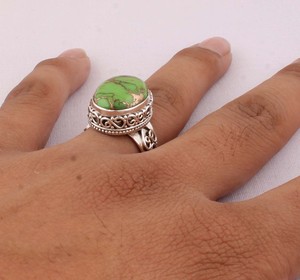 Natural Green Copper Turquoise <b>Ring</b> 925 Sterling Silver Vintage Style Green Composite Stone <b>Ring</b> for Women Handcrafted <b>Boho</b> - Product Image 2