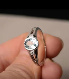 Handcrafted Brass Aquamarine <b>Ring</b> Oval Blue Gemstone with CZ Diamond Accent <b>Statement</b> Boho Jewelry for Women Gift - Product Image 3