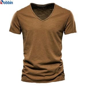 เสื้อยืดลำลองสีพื้นไซส์ใหญ่สำหรับผู้ชาย เสื้อยืดคอตตอนคุณภาพสูงทรงโอเวอร์ไซส์ เสื้อยืดเรียบๆ คอวีลึก - Product Image 1