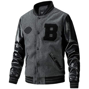 เสื้อแจ็คเก็ตเบสบอลสำหรับผู้ชายแบบ Letterman  ผ้าวูลผสมผ้าแคนวาส เป็นมิตรกับสิ่งแวดล้อม ระบายอากาศได้ดี มีซับใน ติดกระดุม เสื้อแจ็คเก็ต Letterman - Product Image 3