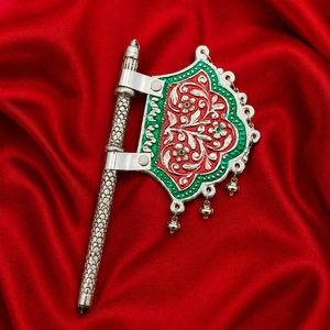 Éventail décoratif en argent allemand antique Pankhi pour Thakur Ji, éventail à main émaillé, accessoires Laddu Gopal, cadeau de retour pour Bhagwat Katha - Product Image 1