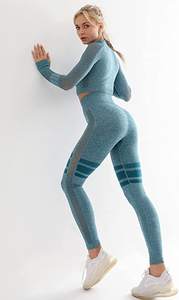 Conjunto Deportivo para Mujer, Top Corto Elástico y Pantalones Cortos de Ciclismo de Cintura Alta, Ropa Deportiva Informal - Product Image 5