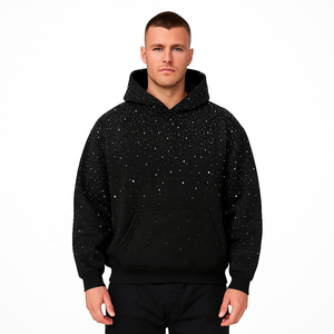 Pull-over Hip-Hop Homme en Coton Biologique Épais et Lourd, Personnalisé OEM, Vente en Gros, avec Strass et Cristaux, en Molleton Bouclette Tricoté - Product Image 2