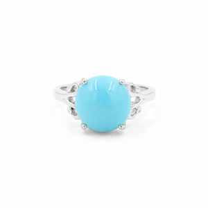 Bague en argent 925 plaqué or rhodié avec cabochon rond turquoise, gravée, design de créateur, pierre précieuse - Product Image 2