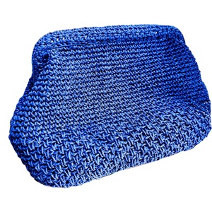 กระเป๋าถัก Raffia, กระเป๋าถือคลัทช์สีน้ําเงิน, กระเป๋าสะพายราตรีฟางแฮนด์เมด, กระเป๋าสานมือกระเป๋าสีน้ําเงิน - Product Image 1