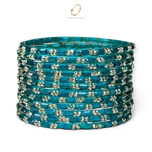 Collection de mariage : Bracelets en verre bleu goutte de pluie de Cachemire, faits à la main, plaqués or, avec décorations en cristal, pour la mode féminine, vente en gros - Product Image 2