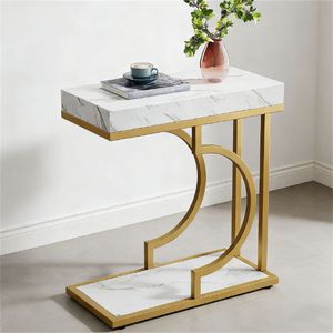 Modern Narrow <b>C</b> Coffee <b>Table</b> with Metal Frame for Bedside Use - Product Image 4