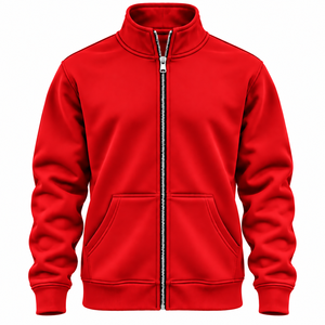 Custom <b>Men</b>’s <b>Red</b> <b>Fleece</b> Jacket Stand Collar Full Zip Sportswear Teamwear & Bulk Wholesale - Product Image 4