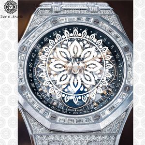 Charm Jewells Men's Luxury Stainless Steel <b>Mechanical</b> <b>Watch</b> Polygon Case Analog Dial Diamond Encrusted Bracelet 43mm - Product Image 2