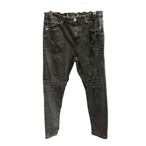 Jean en denim déchiré noir coupe slim pour homme, jambe droite, taille mi-haute, en coton, style décontracté automne - Product Image 1