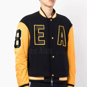 Blouson universitaire personnalisé pour homme en cuir avec corps en laine, poignets tricotés, fermeture à boutons-pression, style décontracté streetwear - Product Image 2