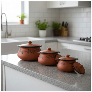 Ollas de Cocina Hechas a Mano SwamiG TradeX, de Terracota Pintada, Resistentes al Calor, Antiadherentes, Ecológicas, con Tapas (Utensilios de Cocina Decorativos) - Product Image 2